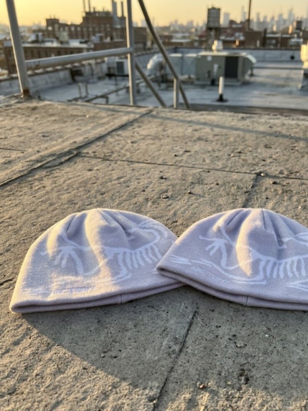 Arc'teryx 2 Beanie Bundle Light Grey Embroidered Bird Logo Warm Knit Hats